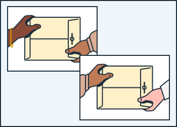 Illustration of giving papers to a server who then gives them to the other party