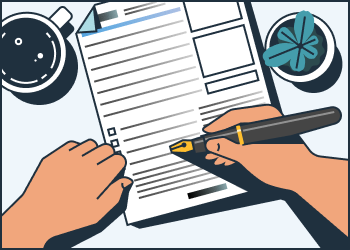 illustration of a person filling forms at home