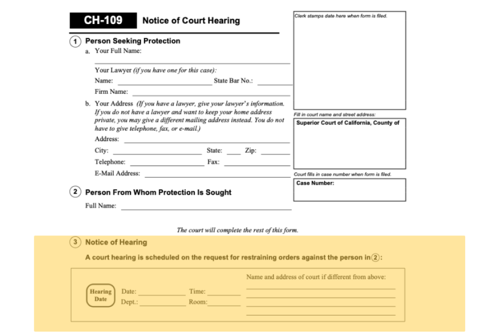 Civil Harassment Restraining Order (CH 109 CH 100 CH 110