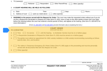 Highlight of the form FL-300 showing where to find orders you must follow until the hearing.
