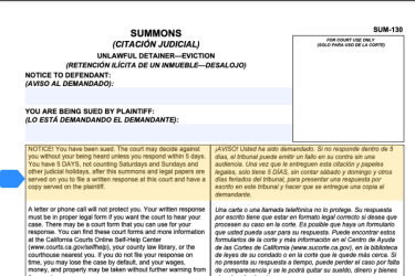 Form SUM 130 with deadline highlighted