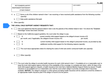 Highlight of Form FL-600 showing requested orders, close-up