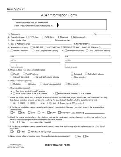 View ADR-101 ADR Information Form form