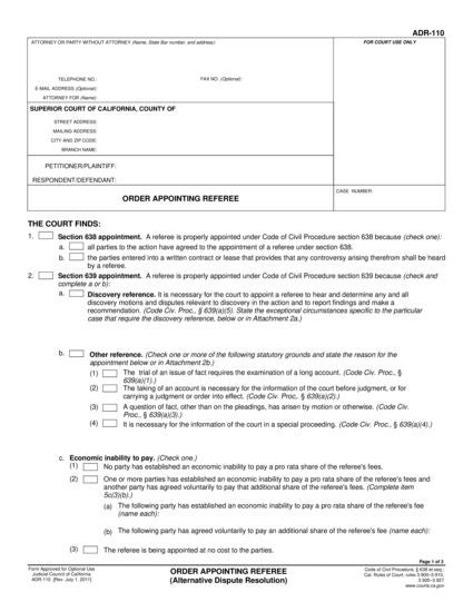 View ADR-110 Order Appointing Referee form