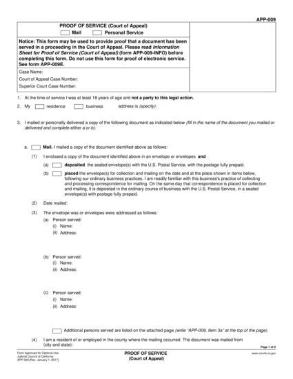 View APP-009 Proof of Service (Court of Appeal) form