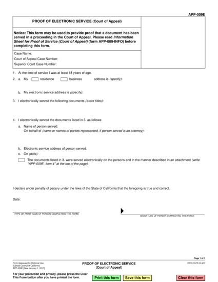 View APP-009E Proof of Electronic Service form