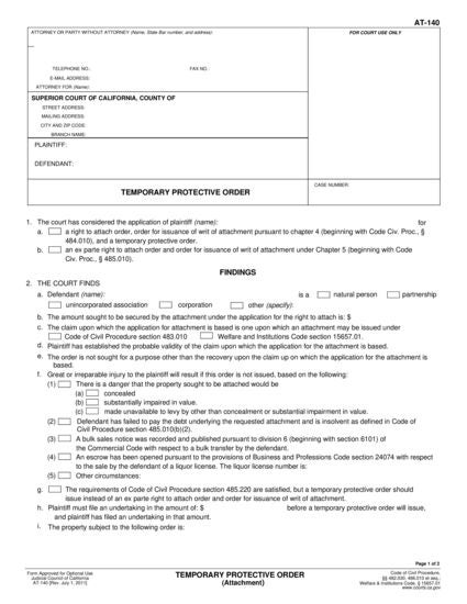 View AT-140 Temporary Protective Order form