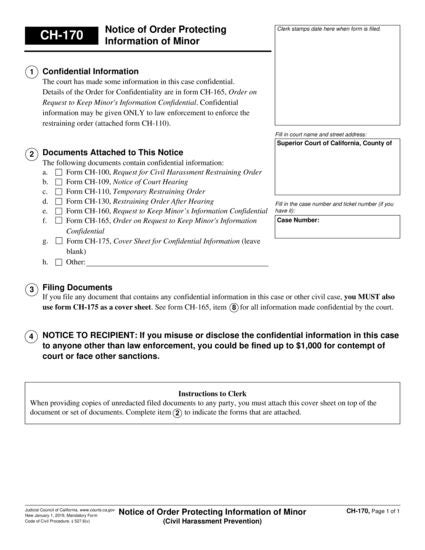 View CH-170 Notice of Order Protecting Information of Minor form