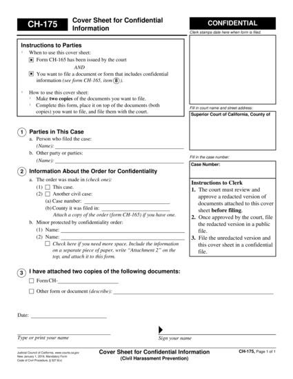 View CH-175 Cover Sheet for Confidential Information form