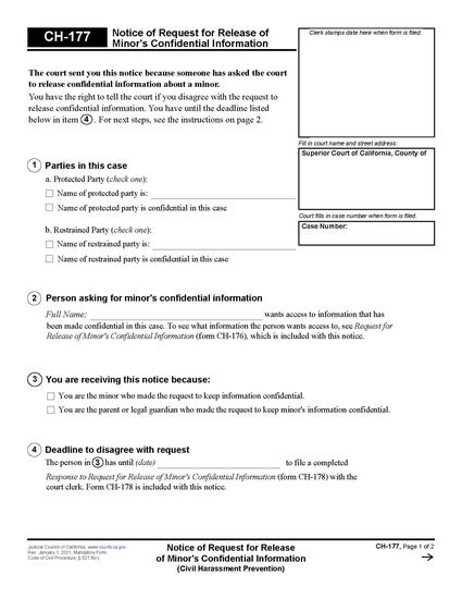 View CH-177 Notice of Request for Release of Minor's Confidential Information form