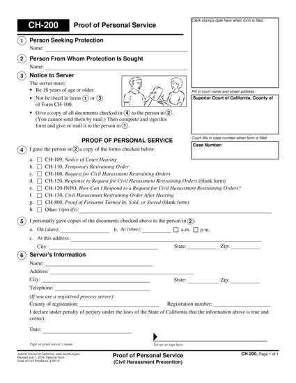 View CH-200 Proof of Personal Service form