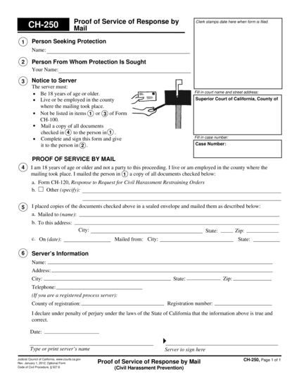 View CH-250 Proof of Service of Response by Mail form
