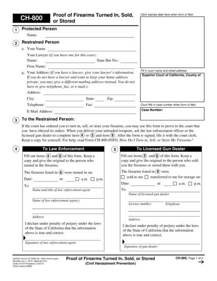 View CH-800 Receipt for Firearms and Firearm Parts form