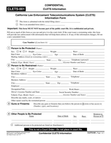 View CLETS-001 Confidential CLETS Information form