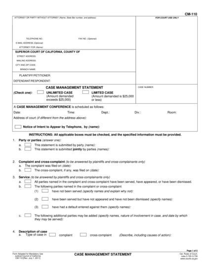 View CM-110 Case Management Statement form
