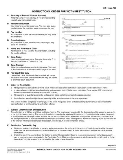 View CR-112 Instructions: Order for Victim Restitution form