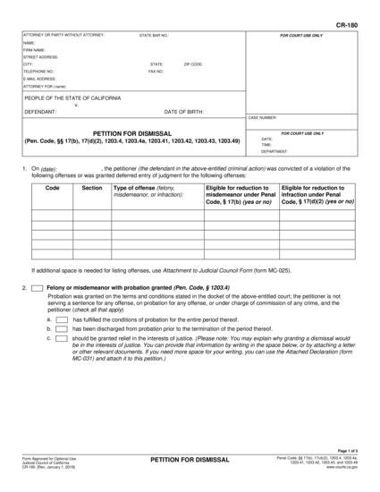 View CR-180 Petition for Dismissal form