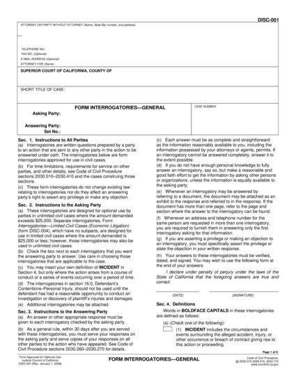 View DISC-001 Form Interrogatories—General form
