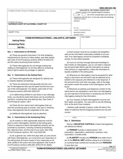 View DISC-003 Form Interrogatories—Unlawful Detainer form