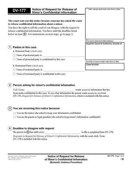View DV-177 Notice of Request for Release of Minor's Confidential Information form