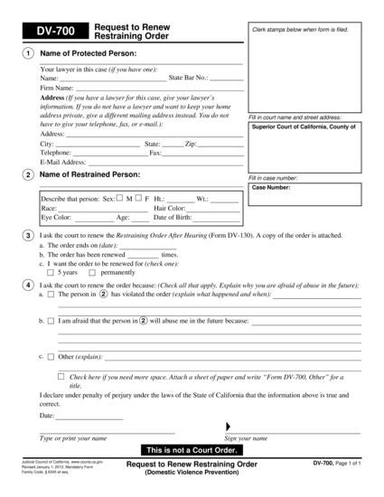 View DV-700 Request to Renew Restraining Order form
