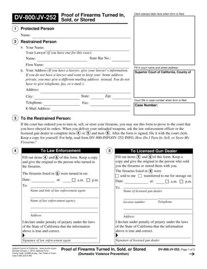 View DV-800 Receipt for Firearms, Firearm Parts, and Ammunition form