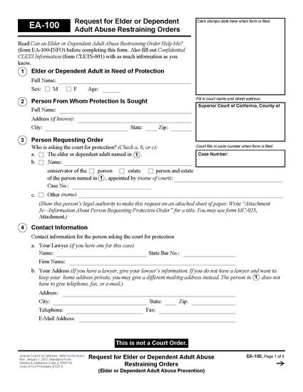 View EA-100 Request for Elder or Dependent Adult Abuse Restraining Orders form