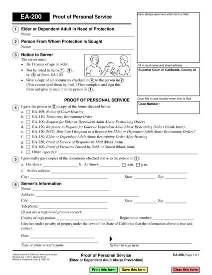 View EA-200 Proof of Personal Service form