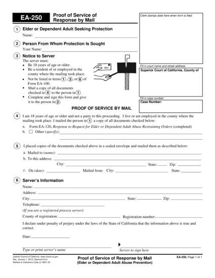 View EA-250 Proof of Service of Response by Mail form