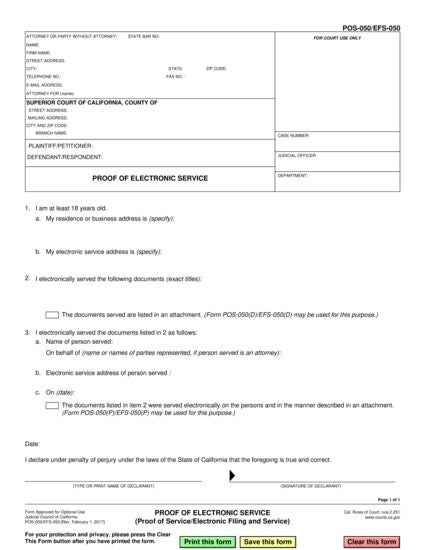 View EFS-050 Proof of Electronic Service form
