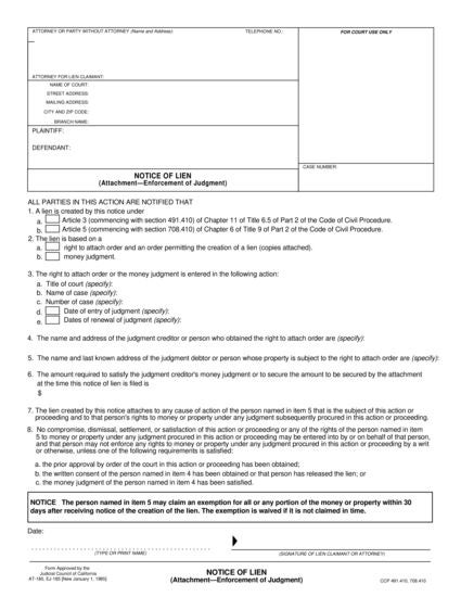 View EJ-185 Notice of Lien form