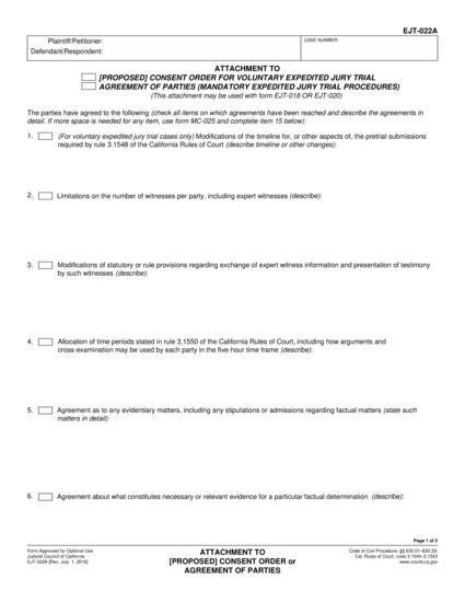 View EJT-022A Attachment to [Proposed] Consent Order Or Agreement of Parties form