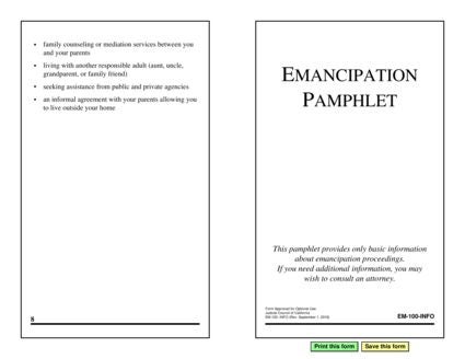 View EM-100-INFO Emancipation Pamphlet form