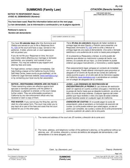 View FL-110 Summons form