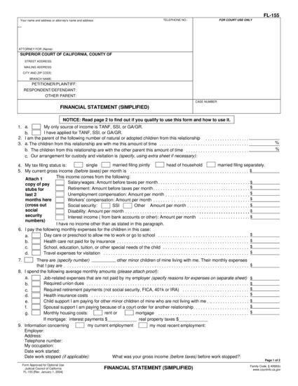 View FL-155 Financial Statement (Simplified) form