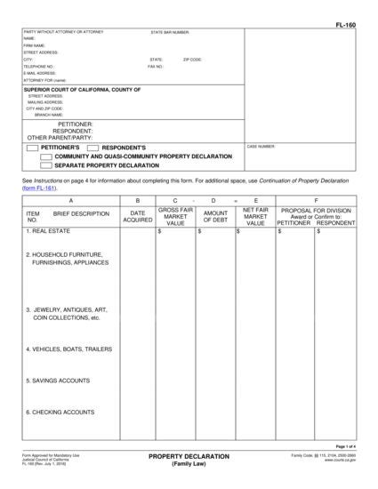 View FL-160 Property Declaration form