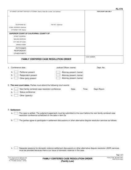 View FL-174 Family Centered Case Resolution Order form