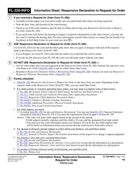 View FL-320-INFO Information Sheet: Responsive Declaration to Request for Order form