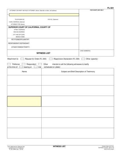 View FL-321 Witness List form