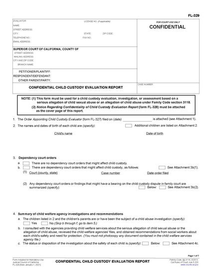 View FL-329 Confidential Child Custody Evaluation Report form