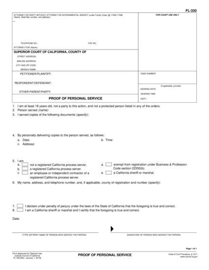 View FL-330 Proof of Personal Service form