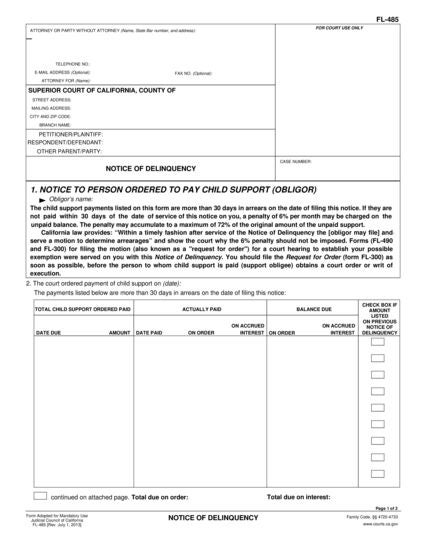 View FL-485 Notice of Delinquency form