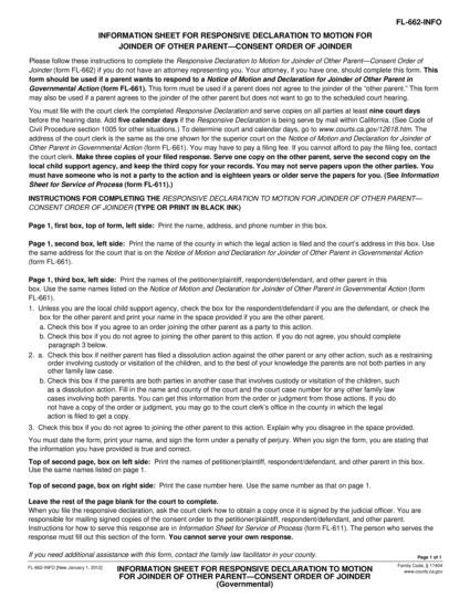 View FL-662-INFO Information Sheet for Responsive Declaration to Motion for Joinder of Other Parent—Consent Order of Joinder form