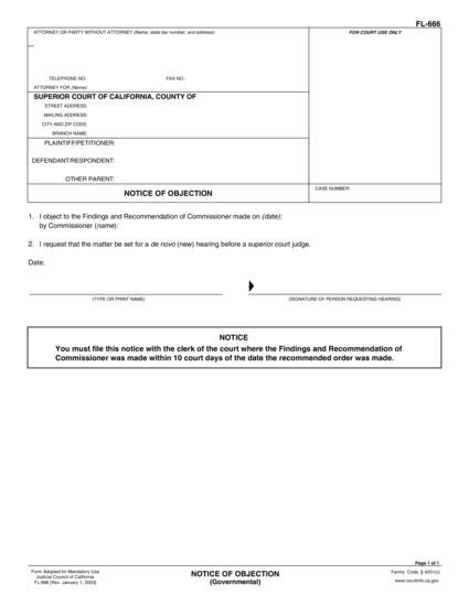View FL-666 Notice of Objection (Governmental) form