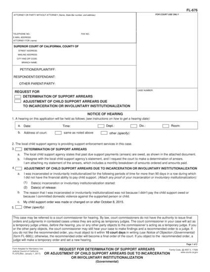 View FL-676 Request for Determination of Support Arrears (Governmental) form