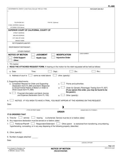 View FL-680 Notice of Motion form