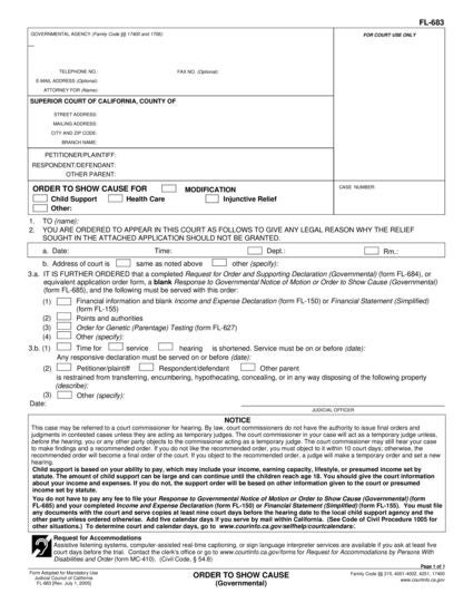 View FL-683 Order to Show Cause (Governmental) form