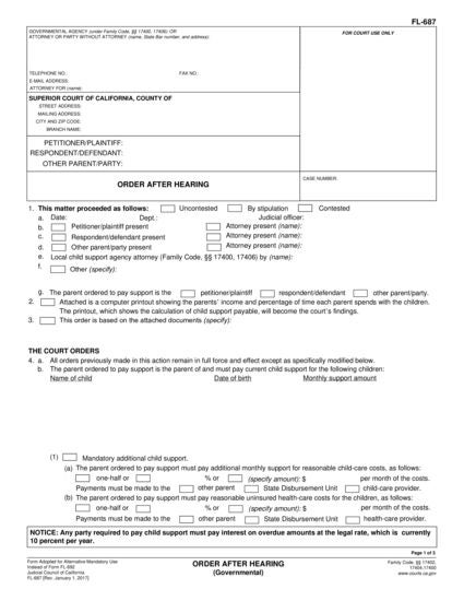 View FL-687 Order After Hearing (Governmental) form