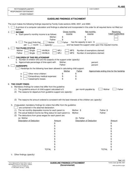 View FL-693 Guideline Findings Attachment (Governmental) form