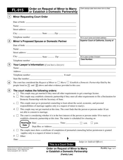 View FL-915 Order and Notices to Minor on Request to Marry or Establish a Domestic Partnership form